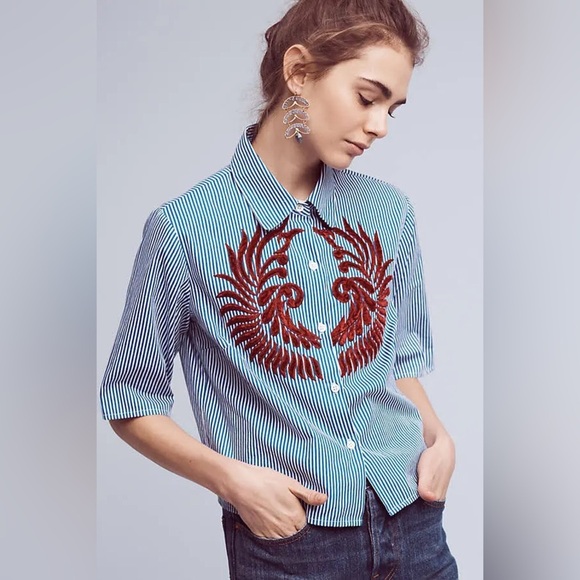 Hemant & Nandita Lightweight Oversized Stripped Cotton Marne Buttondown Shirt XS - Picture 2 of 11